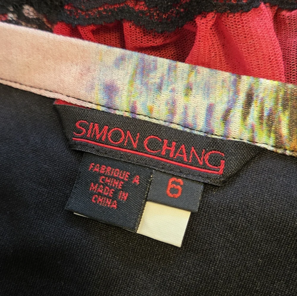 Simon Chang Floral With Lace Tiered A-Line Skirt - Picture 7 of 8